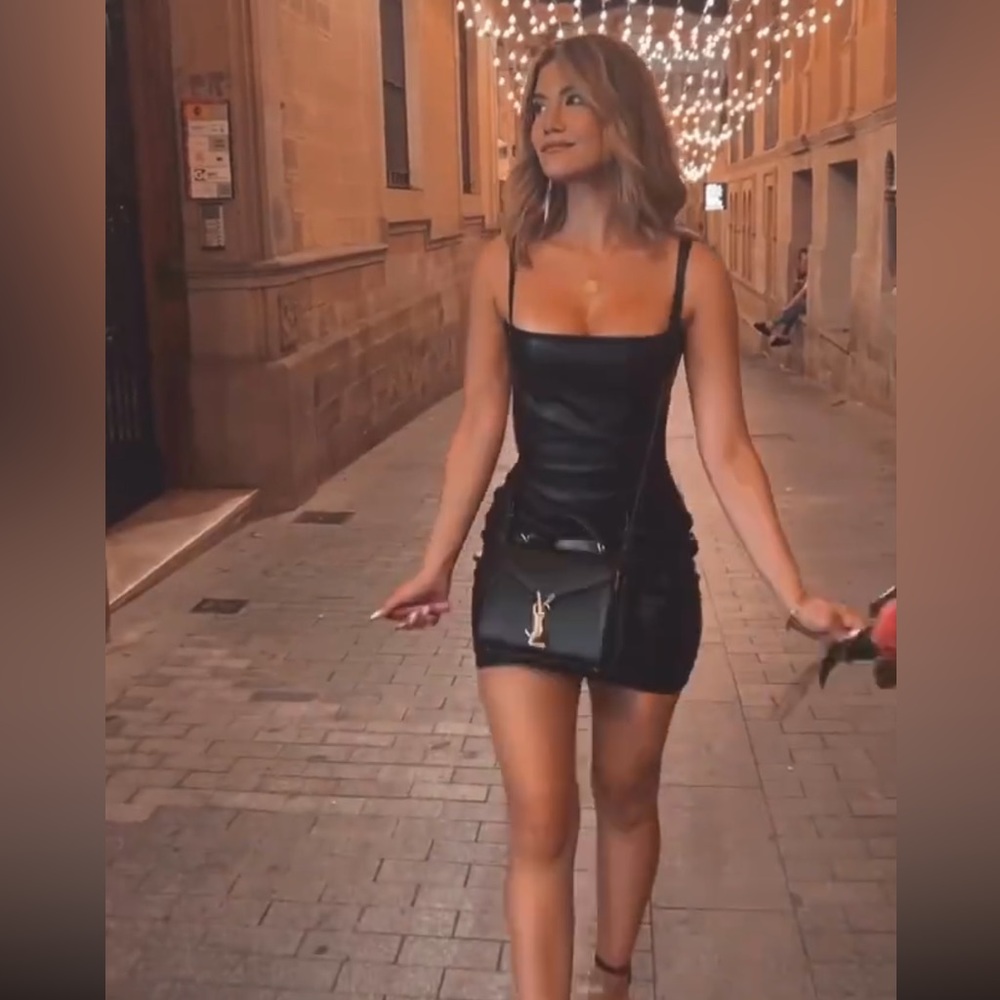 Black Faux Leather Backless Mini Dress